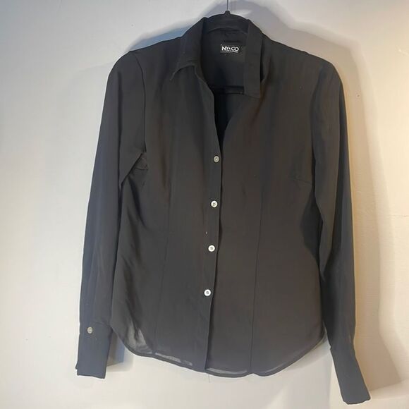 Black Sheer Button Blouse - Picture 1 of 9